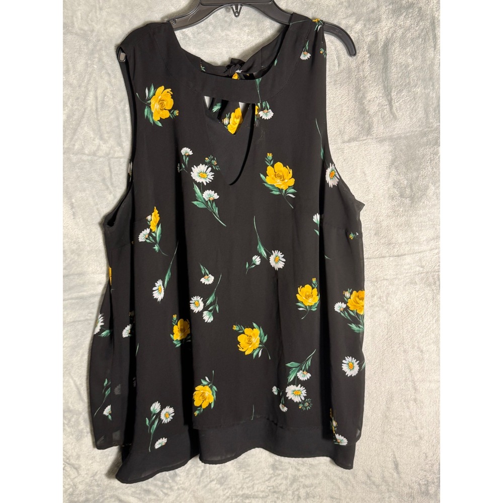 Torrid Womens Black Floral Sleeveless Tie Back Keyhole Blouse Size 1 Plus Top
